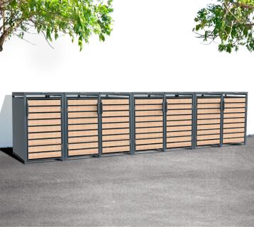 Westmann Metall Mülltonnenbox Lacina | 7x240 L | Anthrazit/Holzoptik | 80x464x116 cm 