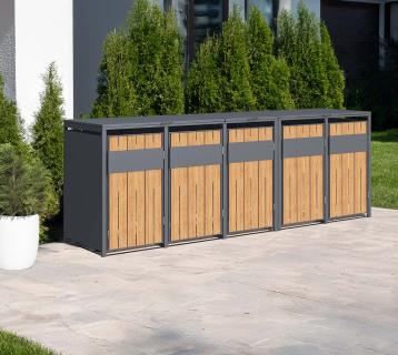 Westmann Varius 5 | Metall Mülltonnenbox 5er | 5x240 L | Holzoptik 