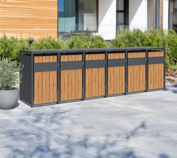 Westmann Varius 6 | Metall Mülltonnenbox 6er | 6x240 L | Holzoptik 