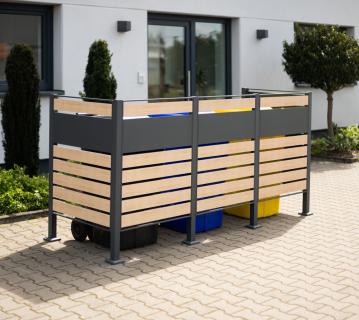 Westmann Metall Mülltonnenverkleidung Planum | 3x240 L | Holzoptik | 250x90x120 cm 