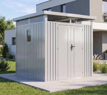 WESTMANN SIGNATURE Plana 530 | Metall Gerätehaus mit Flachdach | Hellgrau | 2,3x2,3 m 