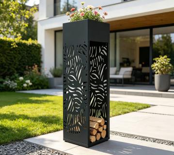 Westmann Onyx 2 | Kaminholzregal für den Außenbereich | mit Pflanzkasten 