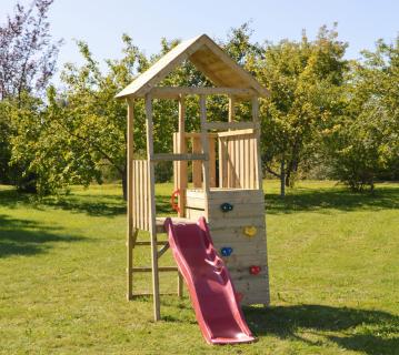 Wendi Toys Holz Spielturm Hase | inkl. Rutsche und Kletterwand | Natur | 260x110x270 cm 