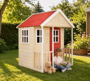 Wendi Toys Holz Spielhaus Fuchs | Natur | 120x120x155 cm 