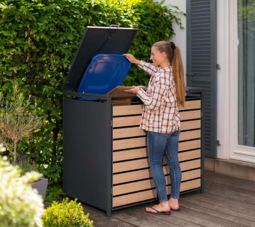 Westmann Metall Mülltonnenbox Lacina | 2x240 L | Anthrazit/Holzoptik | 80x132x116 cm 