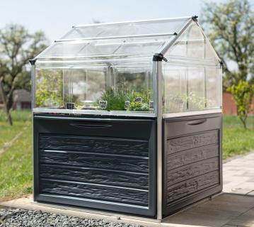 B-WARE Palram - Canopia Metall Hochbeet mit Gewächshaus Plantino | anthrazit | 118x118x147 cm 