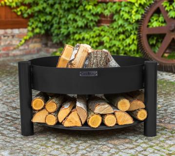 B-WARE CookKing Stahl Feuerschale Montana Ø 80cm | Inkl. Holzlager | Schwarz | 88x45 cm 