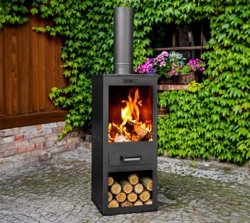 B-WARE CookKing Stahl Terrassenofen Rosa | Schwarz | 40x40x150 cm 