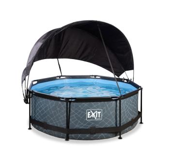 Exit Stahlrahmen Aufstellpool | Grau | 76 cm Inkl. Filterpumpe, Sonnenschutz