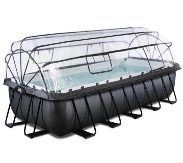Exit Stahlrahmen Aufstellpool | Schwarz | 540x250x122 cm Inkl. Sandfilteranlage, Sonnendach, Wärmepumpe