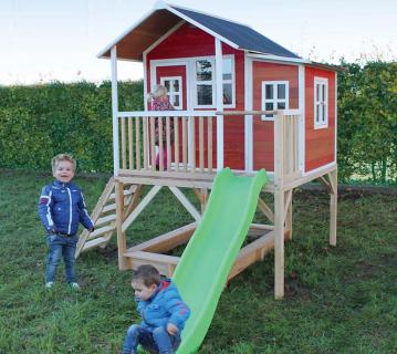 Exit Holz Spielhaus Loft 550 | Rotbraun | 190x382x253 cm  