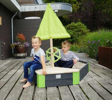 Exit Holz Sandkasten Boot Aksent | Grau | 190x90x135 cm 