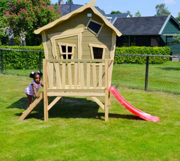 Exit Holz Spielhaus Crooky 300 |inkl. Rutsche | Grau | 184x227 cm 