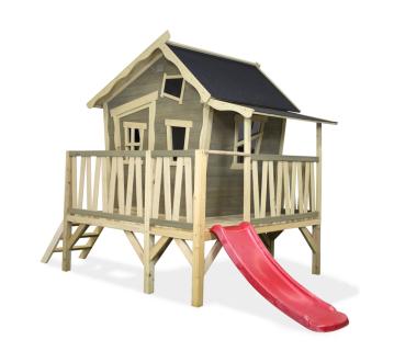 Exit Holz Spielhaus Crooky 350 | inkl. Rutsche | Grau | 184x227 cm 