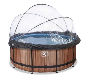 Exit Stahlrahmen Aufstellpool | Braun | 122 cm Inkl. Sandfilterpumpe, Sonnendach, Wärmepumpe