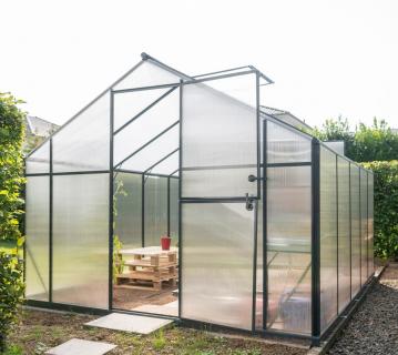 Gampre Aluminium Glas Gewächshaus Sanus L07 | Schwarz | 290x220x208 cm 