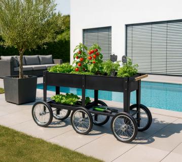 Herstera Garden Metall Hochbeet Wheels | Schwarz | 186x50x80 cm 