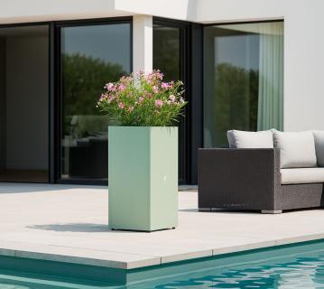 Herstera Garden Metall Pflanzkübel Cube | Kaktusgrün | 50x50x100 cm 