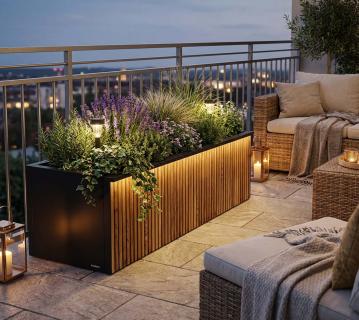 Herstera Garden Deco Planter 50 XL Plus | Pflanzkübel rechteckig mit LED | 375 L 