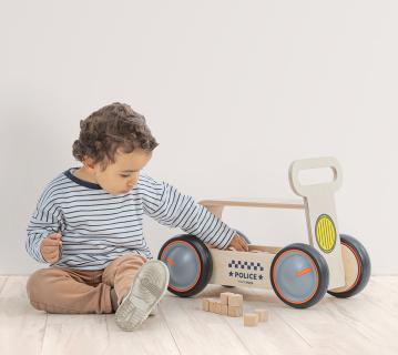 MamaToyz Holz Rutschauto & Lauflernwagen Polizei | Natur | 47x25x34 cm 