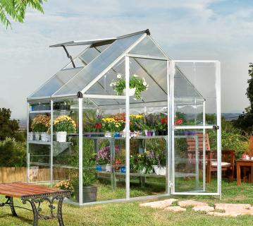 Palram - Canopia Aluminium Gewächshaus Hybrid 64 | Silber | 126x185x208 cm 