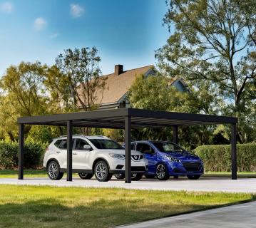 Palram - Canopia Oslo 2020 | Aluminium Doppelcarport | Flachdach | Schwarz | 6x6 m 