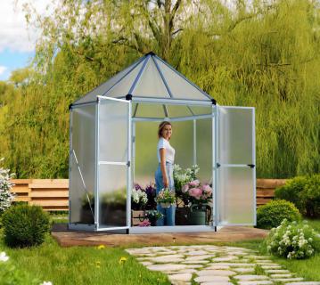 B-WARE Palram - Canopia Hexa | Aluminium Gewächshaus mit Fundament | Orangerie 