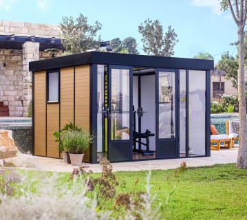 Palram - Canopia Gartenbüro Copenhagen | Schwarz-Natur | 340x276x233 cm 