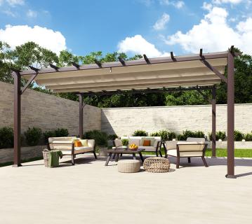 Paragon Outdoor Aluminium Pergola Florenz 1116 | Holzoptik dunkelbraun/braun | 350x505x236 cm 