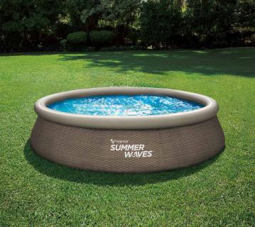 Summer Waves Quick Up Pool | aufblasbarer Pool rund | Rattanoptik braun | Ø 396x84 cm 