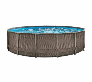 B-WARE Summer Waves Active Frame Pool | Aufstellpool rund | inkl. Zubehör | Rattanoptik braun | Ø 457x107 cm 
