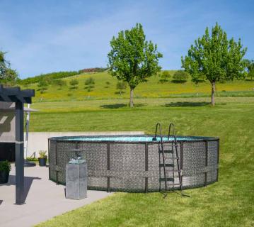 Summer Waves Elite Frame Pool | Aufstellpool rund | Komplettset | Rattanoptik grau | Ø 549x132 cm 