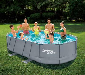 B-WARE Summer Waves Active Frame Pool | Aufstellpool oval | inkl. Zubehör | Grau | 488x305x107 cm 