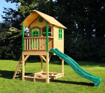 Axi Holz Kinderspielhaus Sarah inkl. Sandkasten & Rutsche | Natur | 172x118x270 cm 