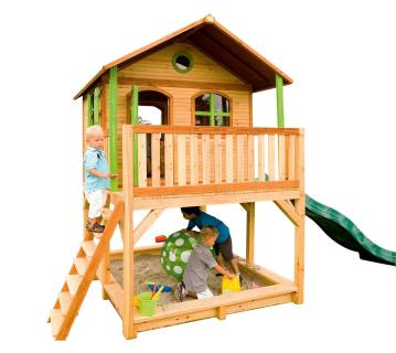 Axi Holz Kinderspielhaus Marc inkl. Veranda & Rutsche | Natur | 180x180x294 cm 
