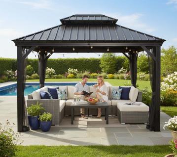 Messina 1012 | Pavillon mit festem Dach | mit Moskitonetz | 3x4 m 