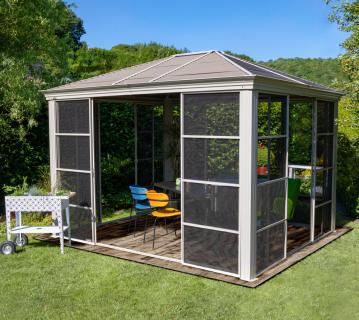 Sojag Aluminium Pavillon Striano 1214 | Pavillon mit Moskitonetz | Champagner | 427x362x296 cm 