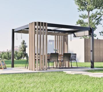 Sojag Lito 1012 | freistehende Pergola 3x4 mit Sonnensegel | Holzoptik 