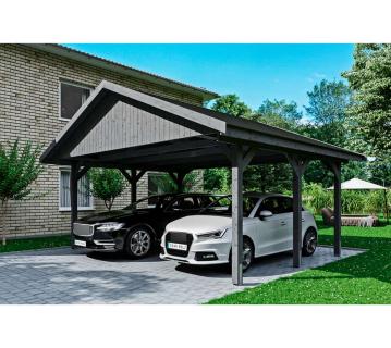 Skan Holz Holz Doppelcarport Wallgau | Schiefergrau | 900x380x313 cm 