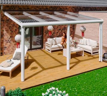 Skan Holz Aluminium Terrassenüberdachung Monza | Weiß | 307x434x257 cm 