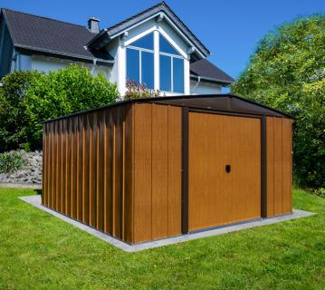 Spacemaker Metall Gerätehaus Woodlake 108 | Braun | 242x313x185 cm 