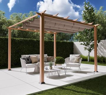 B-WARE Paragon Outdoor Aluminium Pergola Florida 1111 | Holzoptik hellbraun | 350x350x235 cm 