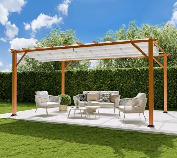 Paragon Outdoor Aluminium Pergola Florenz 1116 | Holzoptik hellbraun/weiß | 350x505x236 cm 