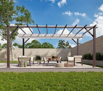 B-WARE Paragon Outdoor Aluminium Pergola Florenz 1116 | Holzoptik dunkelbraun/weiß | 350x505x236 cm 