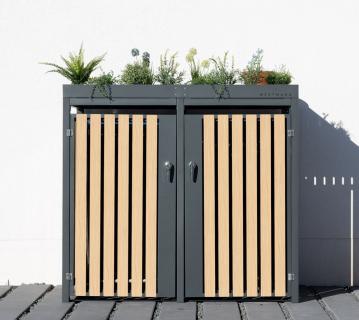 Westmann Metall Mülltonnenbox Planta | 2x240 L | Mülltonnenbox mit Pflanzdach | 84x134x124 cm 