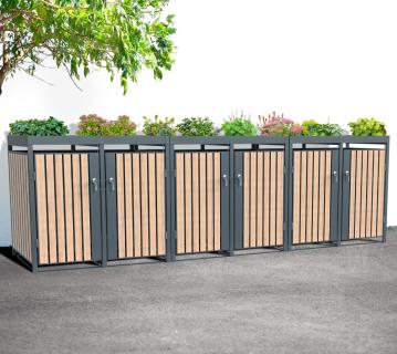 Westmann Metall Mülltonnenbox Planta | 6x240 L | Mülltonnenbox mit Pflanzdach |  84x396x124 cm 