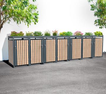 Westmann Metall Mülltonnenbox Planta | 7x240 L | Mülltonnenbox mit Pflanzdach | 84x464x124 cm  