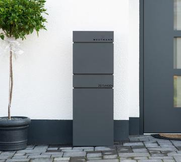 B-WARE Westmann Stahl Briefkasten Pina | Briefkasten mit Zeitungsfach | Anthrazit | 40x14x111 cm 