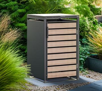 Westmann Metall Mülltonnenbox Lacina | 1x240 L | Anthrazit/Holzoptik |  80x68x116 cm 