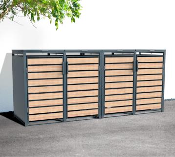 Westmann Metall Mülltonnenbox Lacina | 4x240 L | Anthrazit/Holzoptik | 80x264x116 cm 